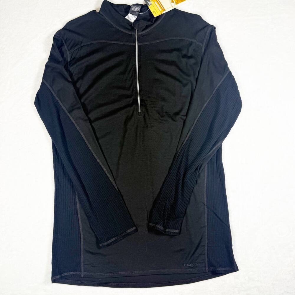 Patagonia Men's 100% Wool 3 Zip Neck Performance Baselayer Shirt Black Large